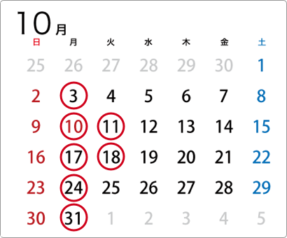 2022-10営業日カレンダー