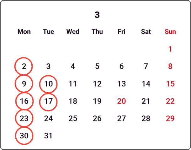 2026-03営業日カレンダー
